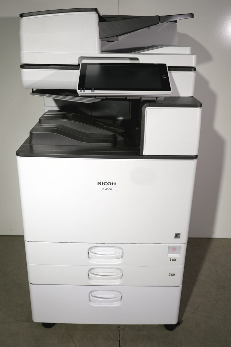 Used Ricoh IM 4000 low-meter black and white copier, front view – Copier Liquidation Center